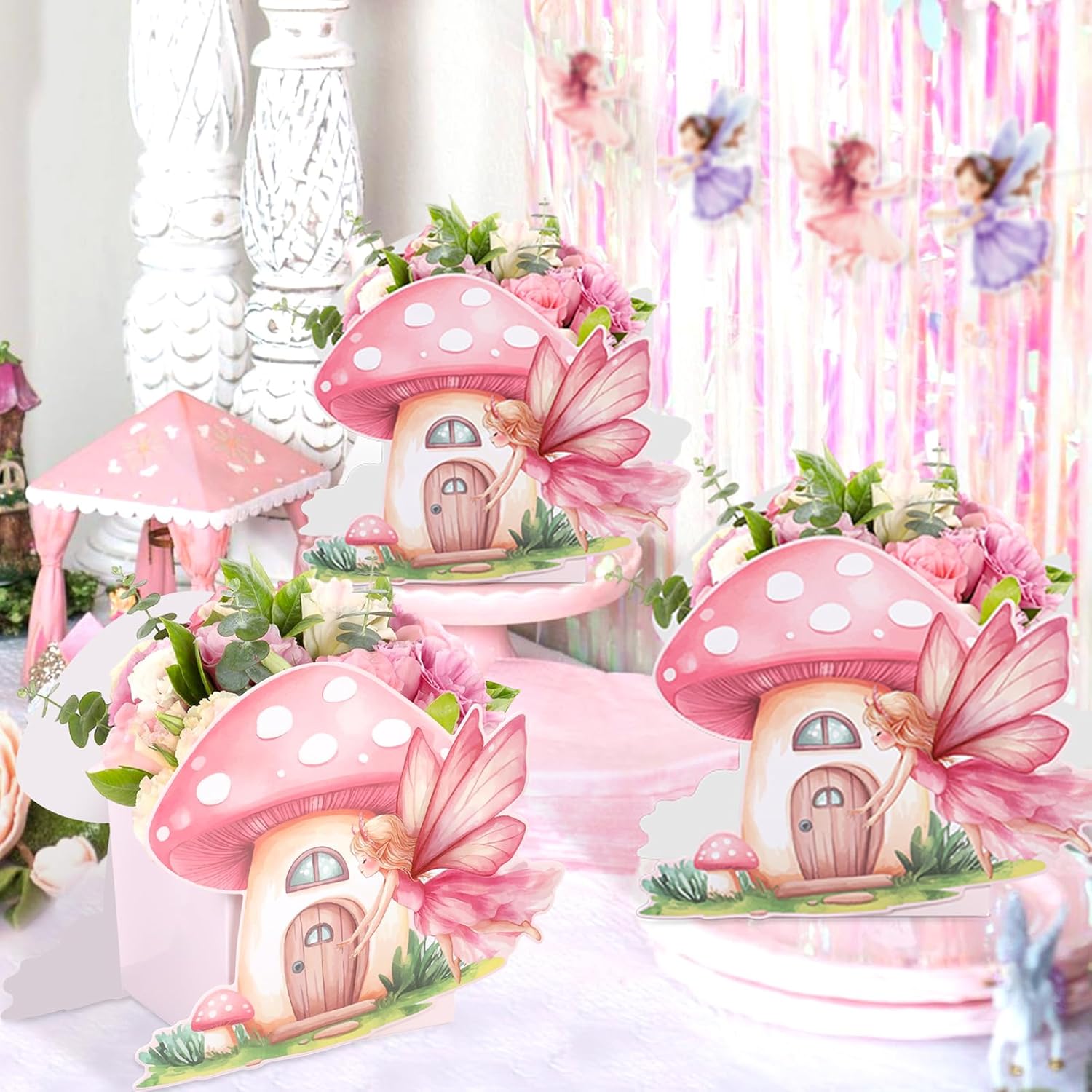Kreatwow Fairy Centerpieces for Table 6pcs Fairy Mushroom Party Favor Fairy Flower Centerpiece Boxes Fairy Party Decor Mushroom Table Decor Floral Fairy Mushroom Party Decors for Bday Wedding Shower