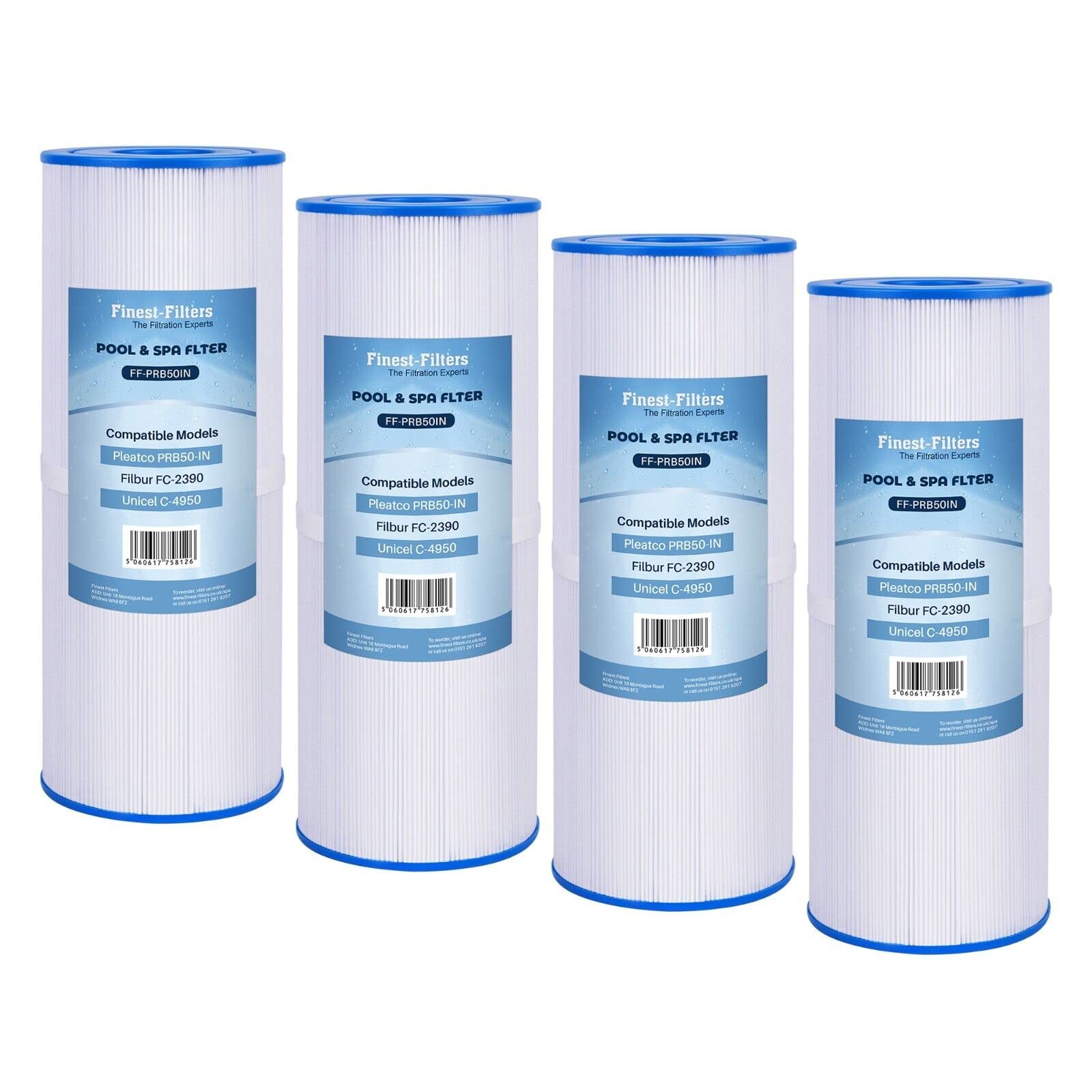 Finest-Filters 4 x Hot Tub Spa Water Filter Cartridge Replacement Compatible With Pleatco PRB50IN, Unicel C4950, Darlly SC706, 40506 & Filbur FC2390 Hot Tub Water Filters