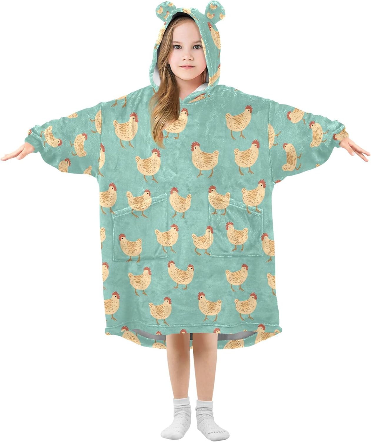 Cock Rooster Kids Wearable Blanket Hoodie with Pocket and Sleeves for Toddlers, Cute Hoodies Girls Boys B0403780