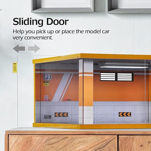 Miniatura 4 de cxiiuui Hot Wheels - Vitrina acrílica para coche, escala 124, estacionamiento, garaje, madera, fundida a presión, 2 plazas de aparcamiento, amarillo