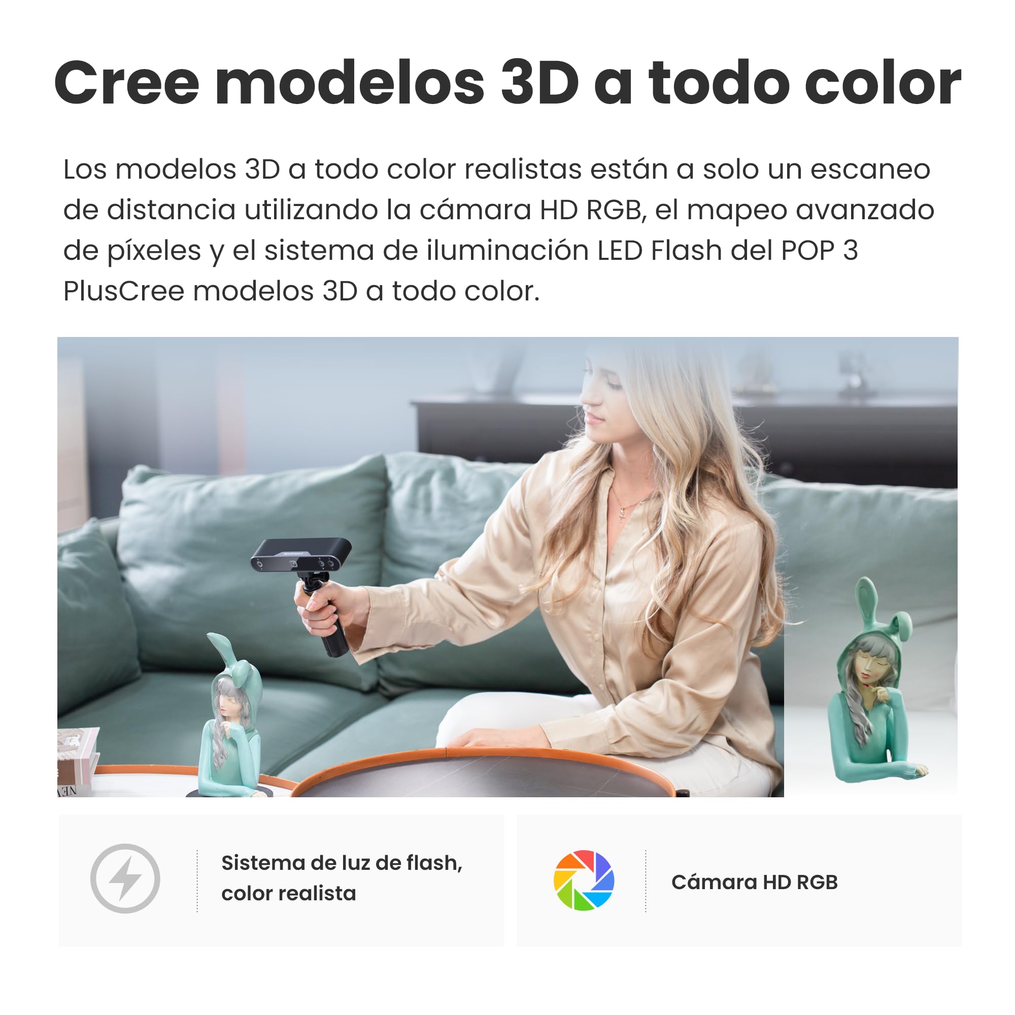 Revopoint POP 3 Plus Escáner 3D de Mano para Impresión 3D, Estándar | Precisión 0,04 mm, escaneo en color para objetos medianos, Compatible con Android, iOS, Windows y macOS