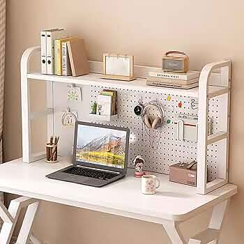 ホワイトシンプルデスク 上部収納棚付き Amazon.co.jp: 卓上ラック デスク 収納 卓上 かわいい PSXROUKI