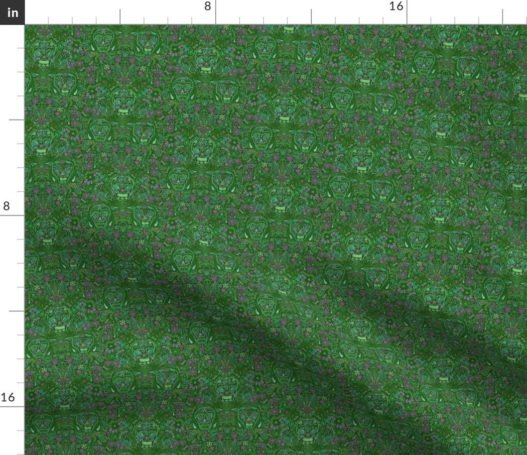 Spoonflower Fabric - Tiny Sugar Skulls Green Pink Calaveras Mexican Halloween Day Dead Printed on Petal Signature Cotton Fabric Fat Quarter - Sewing Quilting Apparel Crafts Decor