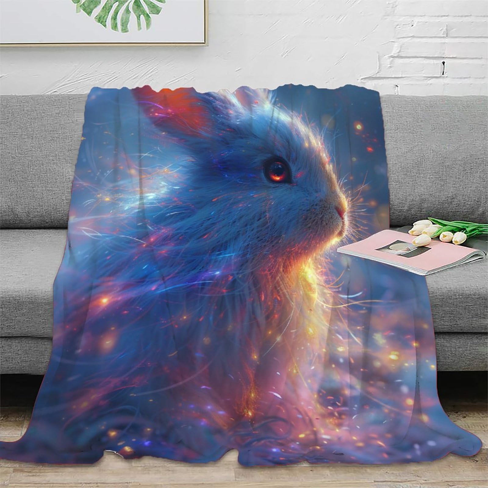 NRAOPEVVD 3D Printed Rabbit Blanket Fluffy Soft Cozy Super Soft Cozy Fuzzy Warm Throws with Anti-wrinkle/anti-tarnishing Lightweight for Bed And Sofa And Couch, Kids Adults 80x90inch(200x230cm)