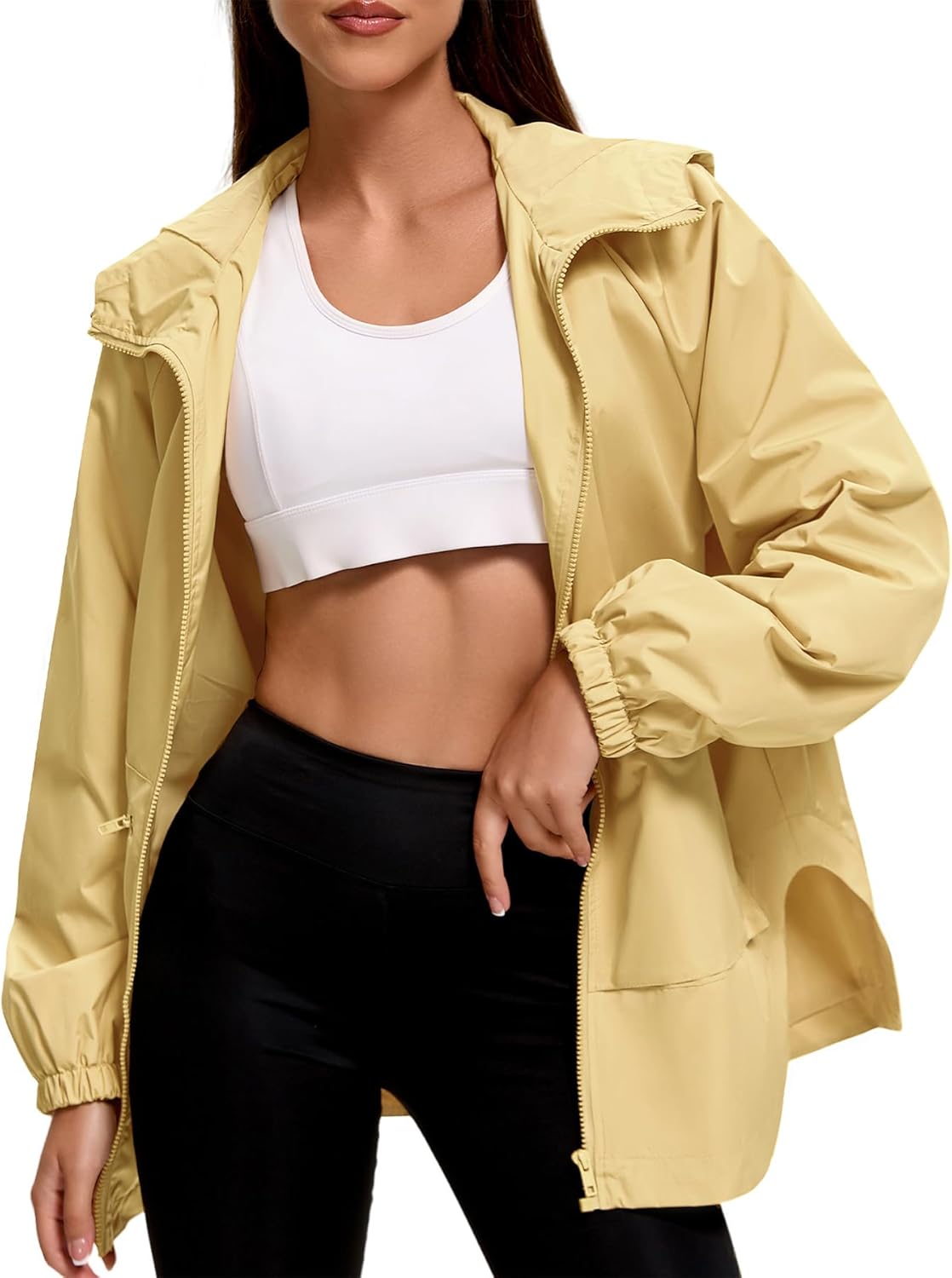 Zando Rain Jacket for Women Waterproof Lightweight Raincoat with Hood Packable Windbreaker with Pockets for Outdoor