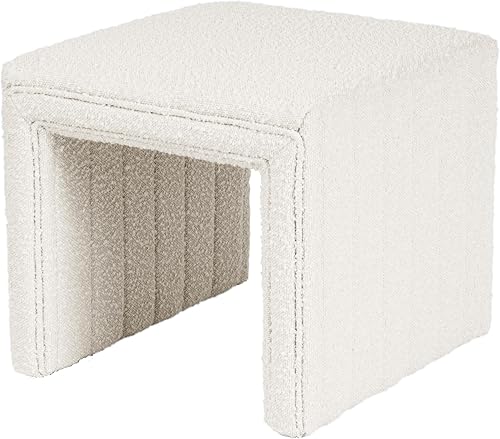 Vista 6 de HomePop Modern Channel Tufted Ottoman Home Décor Ottoman for Living Room & Bedroom - Cream Boucle Crema
