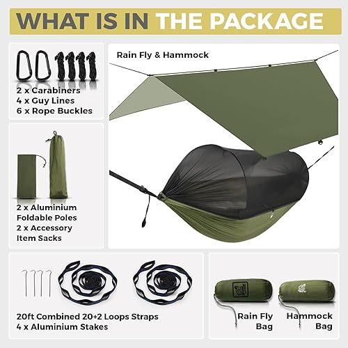 Miniatura 7 de Miztli Hamaca de camping Hamaca portátil con amplia red y correas de árbol con bucles ajustables, hamaca doble e individual para exteriores,