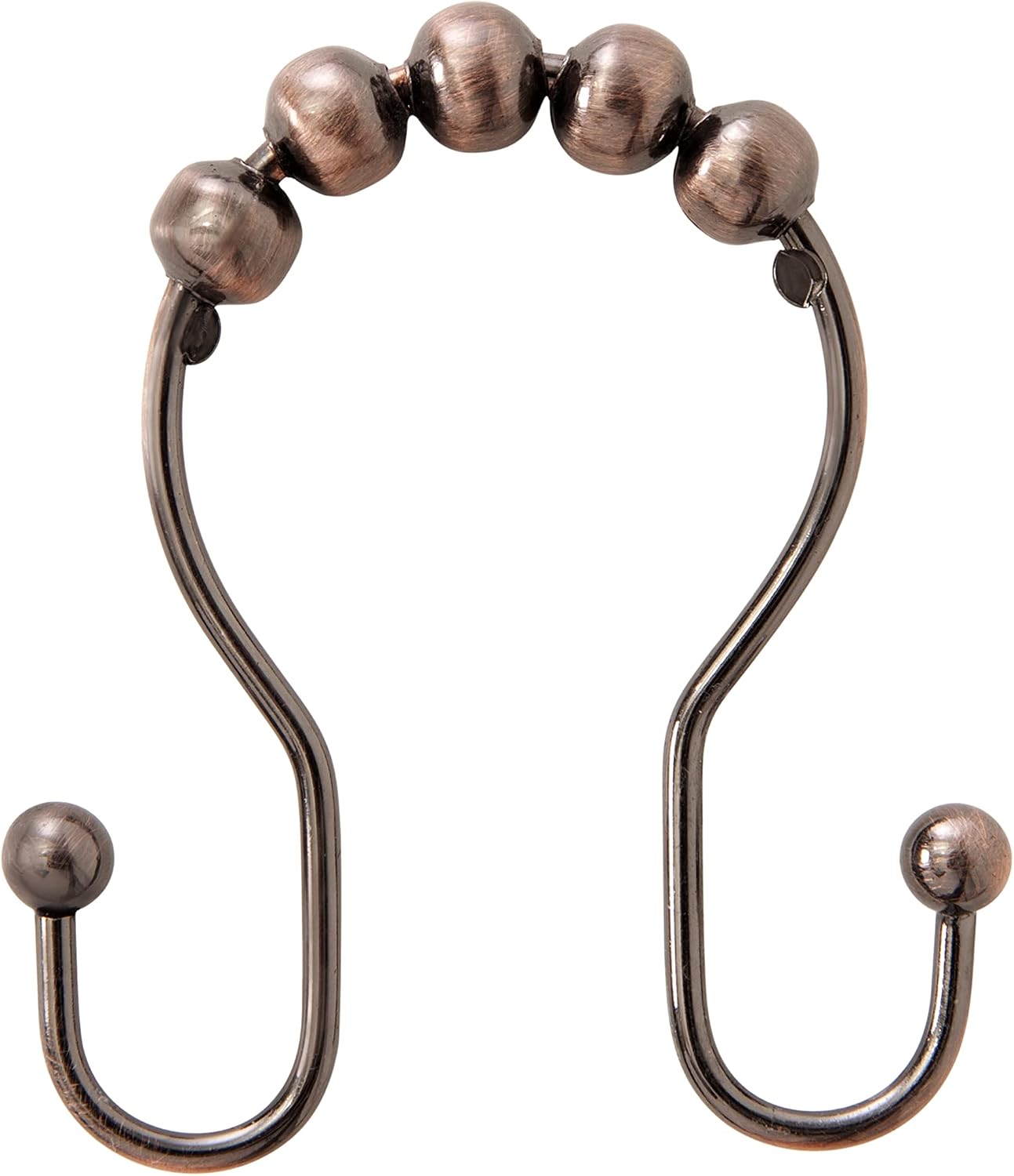 Kenney KN67122 Rust-Resistant Gliding Metal Beaded Shower Curtain Rings with Double Hanging Hooks for Shower Curtain and Standard Shower Curtain Rod, Bathroom Use, Easy to Install, 12-Pack, Bronze