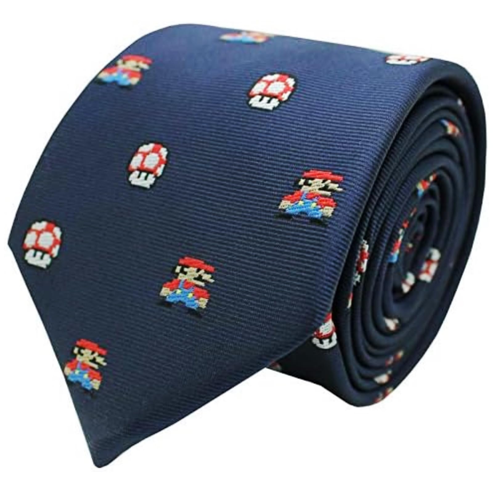 BRACO Krawat Mario Bros Piksele Grzyb Toad Granatowy | Wąski elegancki krawat gamingowy, rozmiar 6 x 155 cm, wzór pixel do garnituru, imprez i wydarzeń
