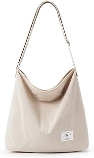 KALIDI Corduroy Tote Bag for Women Casual Zipper Tote Handbag Large Crossbody Hobo Shoulder Bag Fashion Shopper Women Work Tote Purse, Cream White