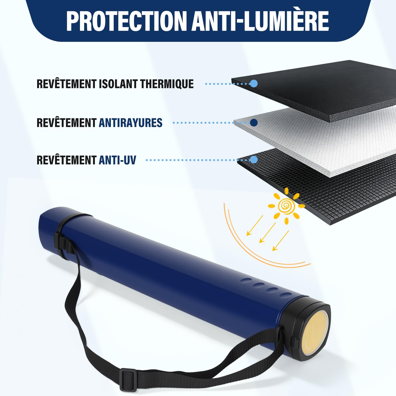 DEWEL Rouleau de Transport télescopique A0, 62-107 cm, pour Posters et Tableaux, Bleu foncé