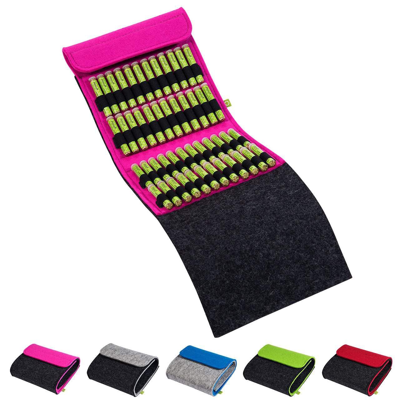 Homöopathische Taschenapotheke, Globuli-Tasche zum Buch Quickfinder Homöopathie (GU) von Dr. Markus Wiesenauer, gefüllt mit 48 Globuli-Röhrchen (Glas), aus echtem Filz (pink)