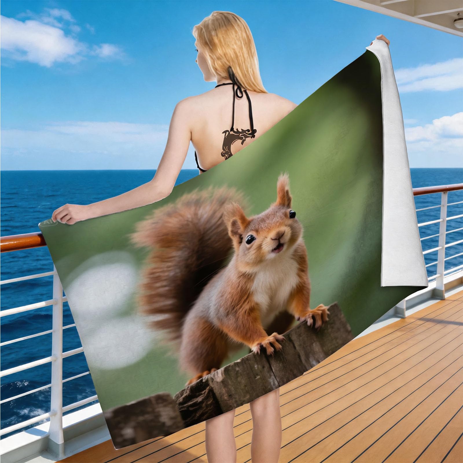 Hongduo Microfiber Quick Dry Beach Towel Forest Squirrel, 3D Cute Animals Beach Towels Absorbent Fast Drying Bath Towels, Travel Camping Gym Swimming Bathroom (90x180cm)