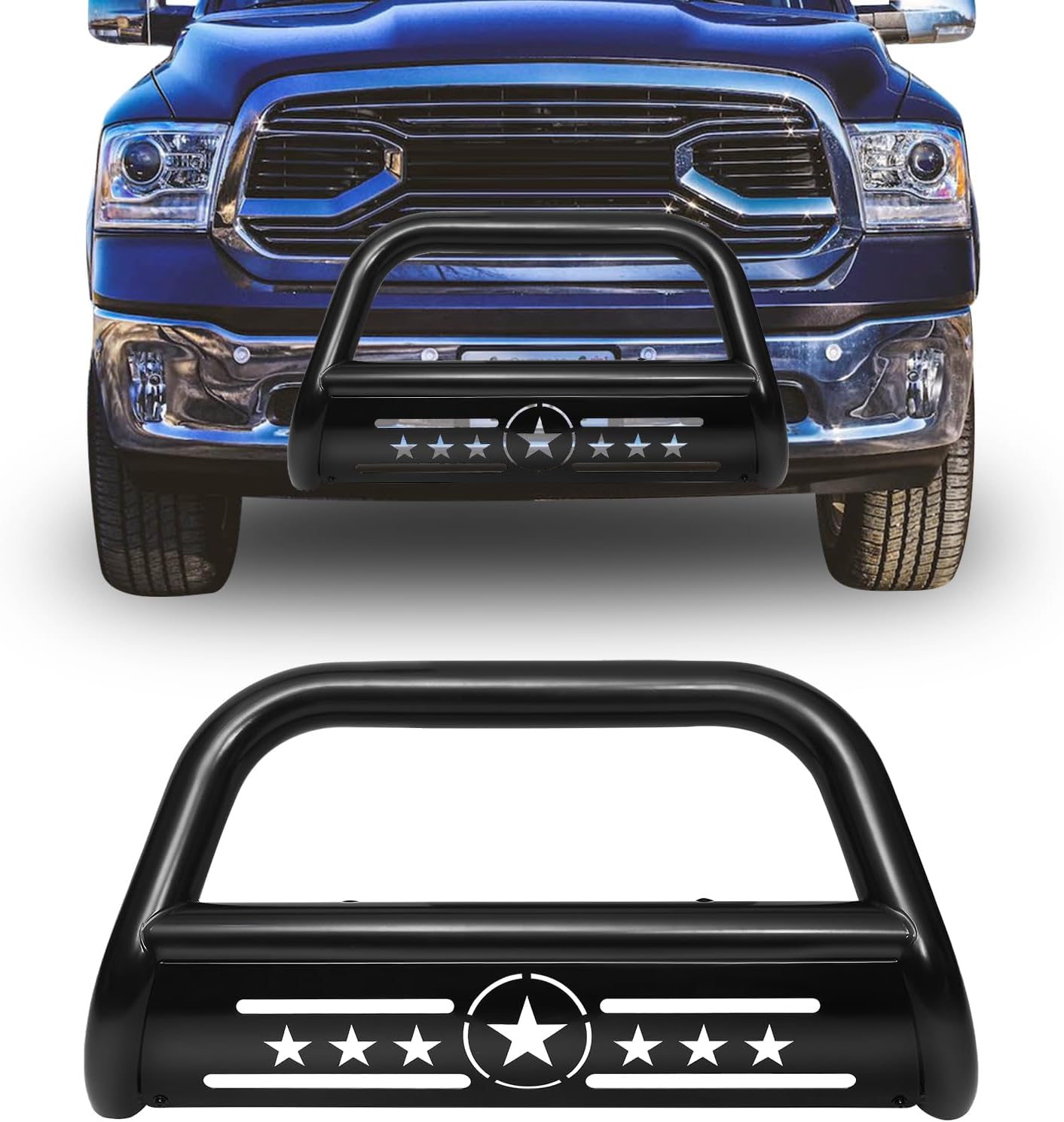Bull Bar 3 Front Grille Brush Push Bumper Guard with Removable Skid Plate Compatible with Chevy Silverado 1500 / GMC Sierra 1500 2007-2018, for Chevy Suburban 1500 2007-2014,Black