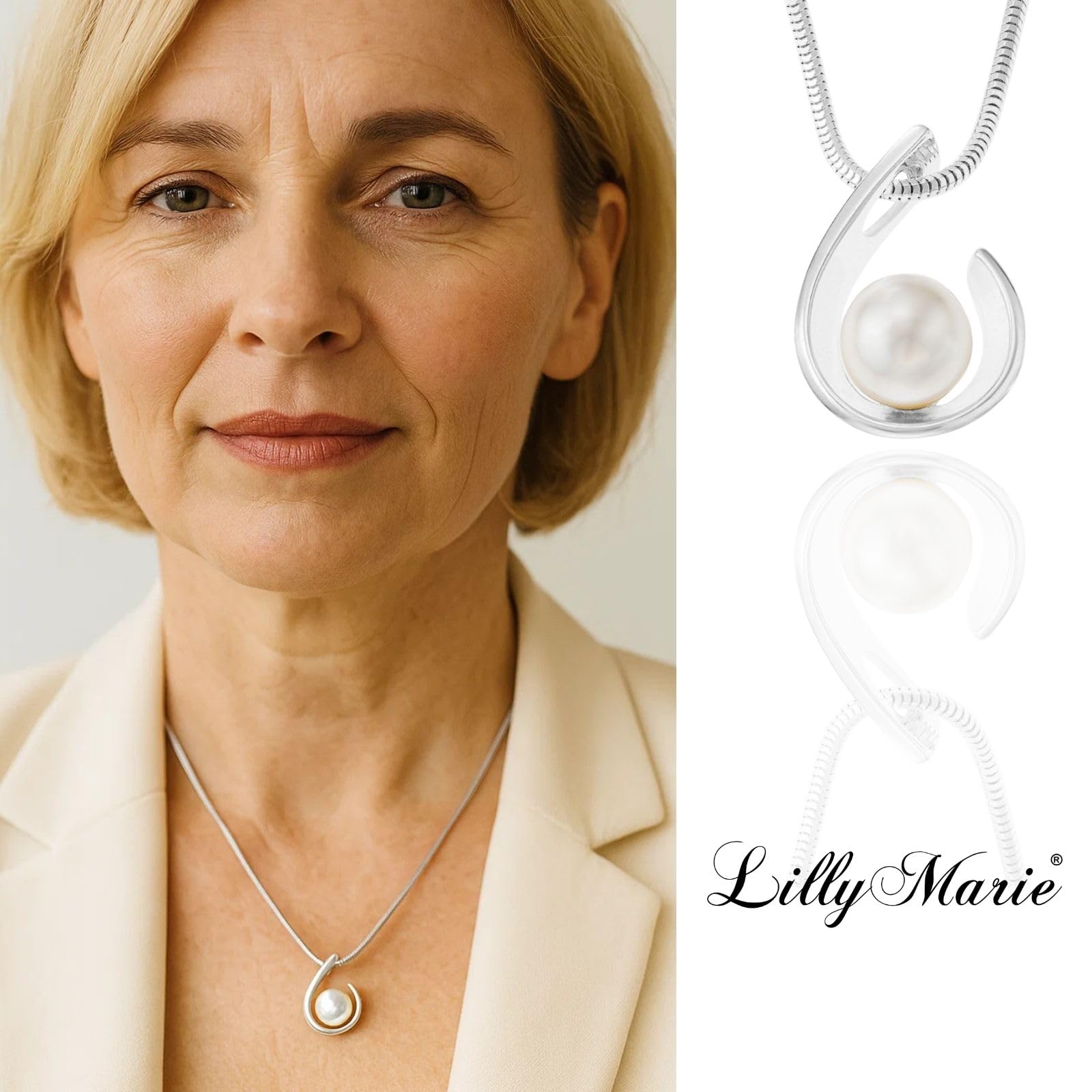 Collar Fino De Plata 925 Con Colgante De Perla De Cristal Para Mujeres