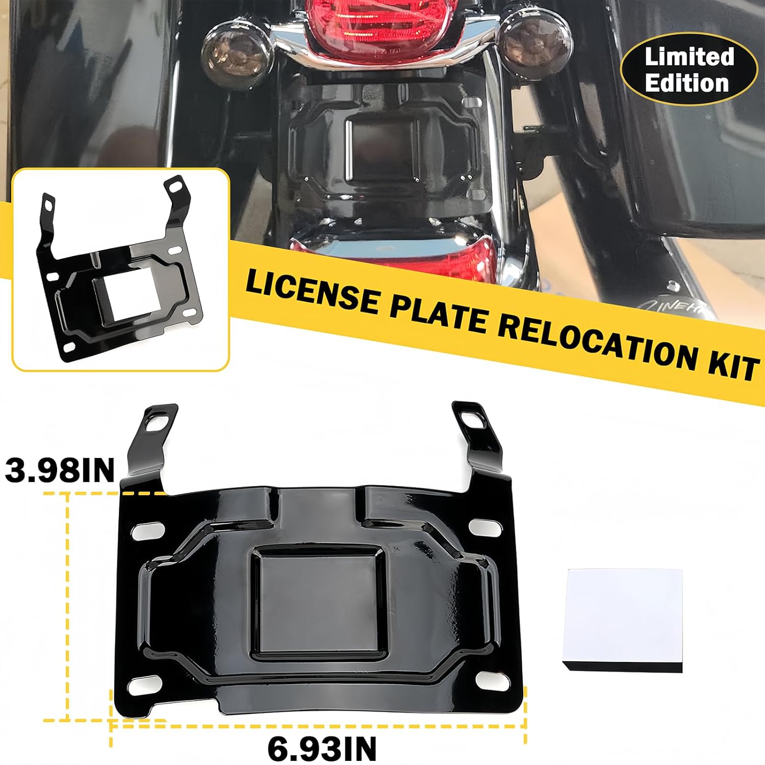 Upgrade License Plate Relocation Bracket for Harley-Davidson | Limited edition | Fits 1986-2025 Harley Softail/Touring | Dark night Black Aluminum | Rear Lower Position | Custom Style