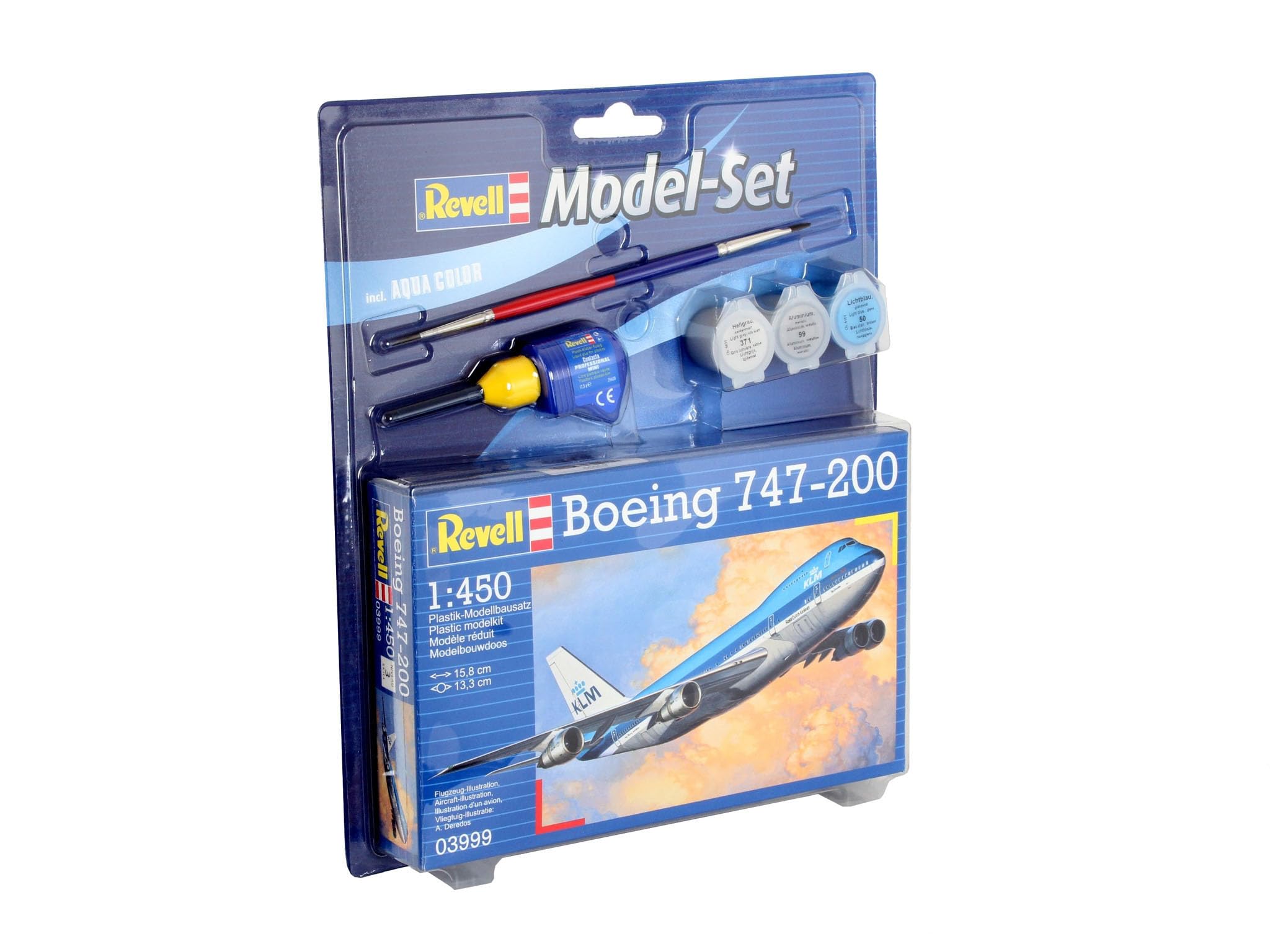 Revell 63999 Model Set Boeing 747-200 "KLM 1:450 Scale Unbuilt/Unpainted Plastic Model Kit with Accessories