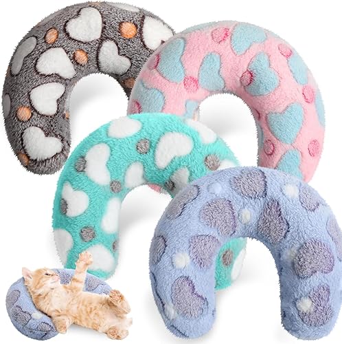 4 almohadas para gatos, cachorros, almohada suave para gatos, almohada mullida para mascotas, juguete calmante para mascotas, medio dona, en forma