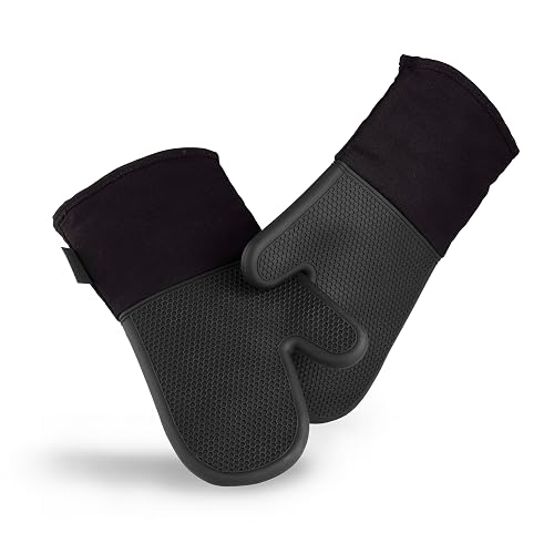HexClad Silicone Oven Mitt Set, 2-Pack, Heat Resistant to 500ºF, Black