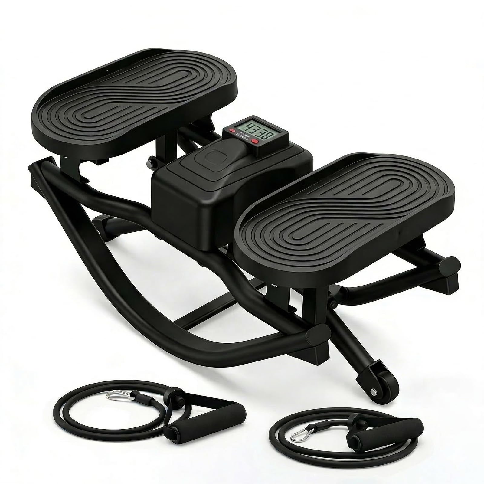 Rocking Steppers for Exercise at Home,3D Motion Stair Stepper with Resistance Bands for Full Body Workout& Low-Impact Balance, 330 LBS Loading Capacity Exercise Equipment (Black)