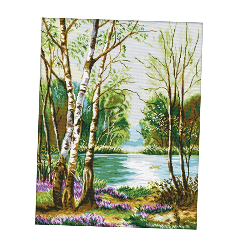 2 set per punto croce su tela Aida da 11 ct, kit per ricamo a punto croce, motivo: foresta e lago