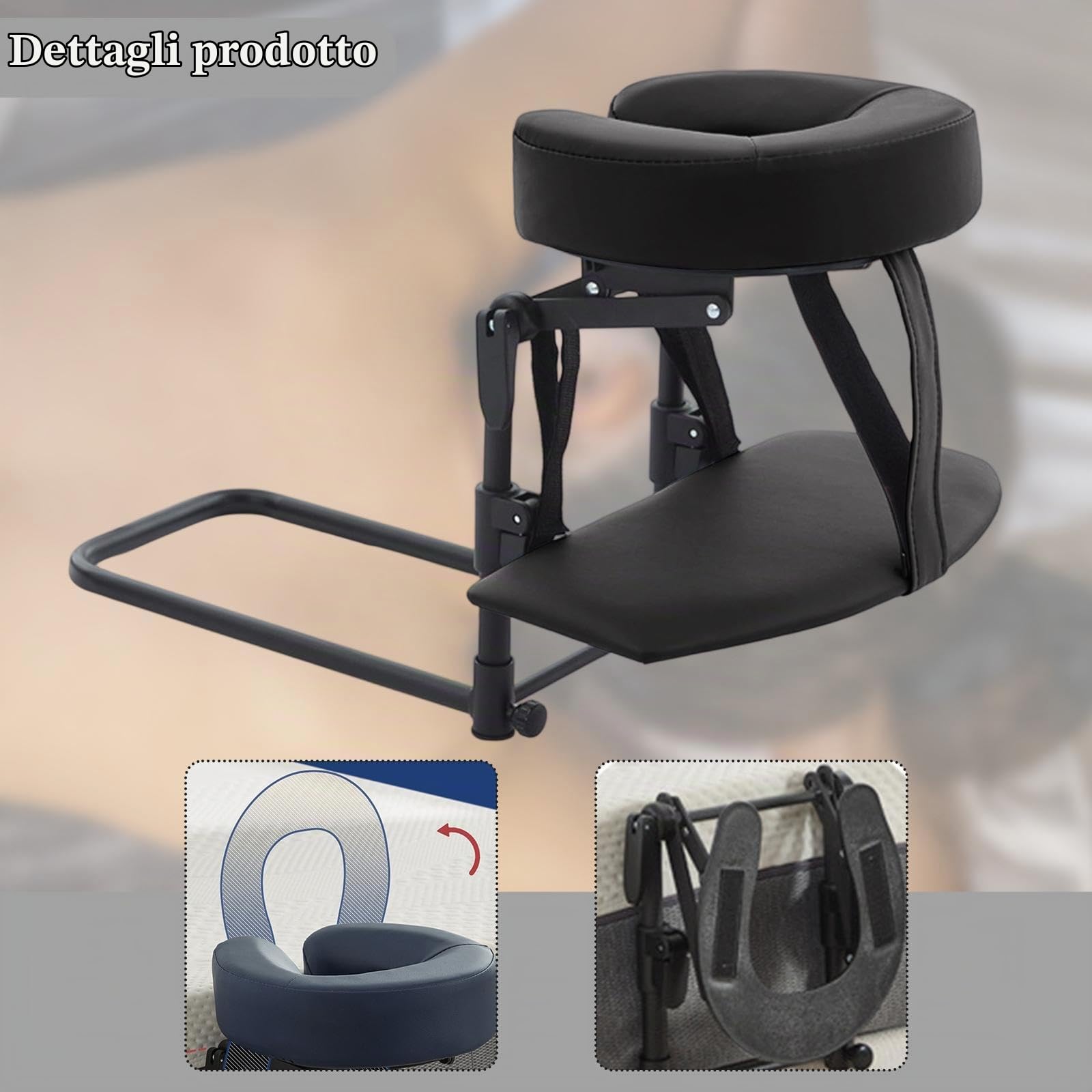 Oshhni Poggiatesta per materasso Kit per massaggio domestico Altezza regolabile Cuscino a faccia in giù Multifunzione Comodo per lettino da bellezza, Nero