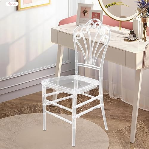 Miniatura 8 de 4PCS Clear Dining Chairs, Modern Clear Acrylic-Style Pc Material Chairs, Space-Saving Stackable (8 Units High) Dining Chair for Wedding Party Event