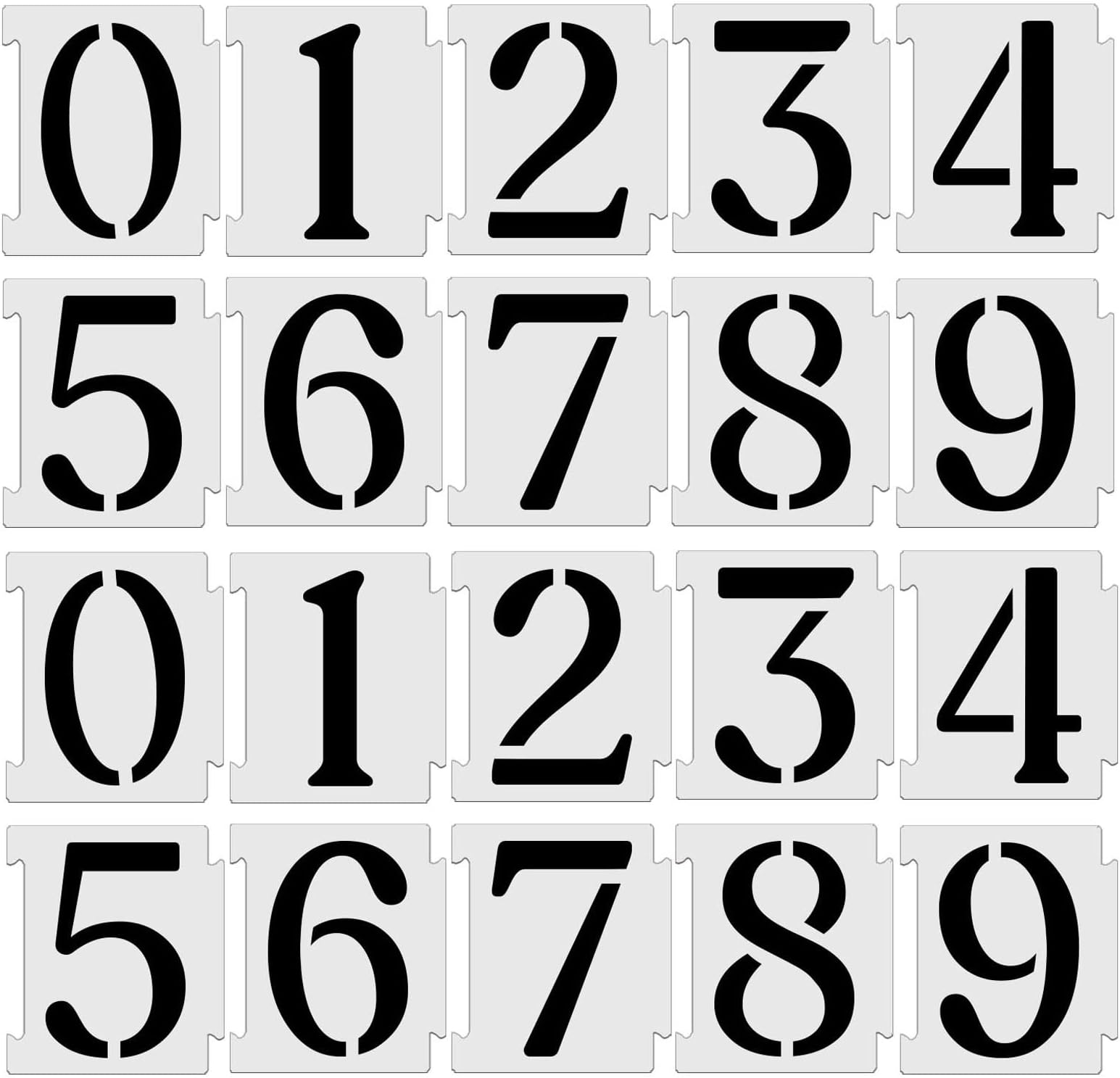 YEAJON 4 Inch Curb Stencil Kit 0-9 Address Number Stencils, 20Pcs Reusable 14 Mil Mylar Plastic Templates for Painting on Road, Wall, Wood, Mailbox