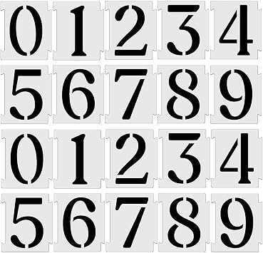 YEAJON 10 Inch Curb Stencil Kit 0-9 Address Number Stencils, 20Pcs Reusable 14 Mil Mylar Plastic Templates for Painting on Road, Wall, Wood, Mailbox
