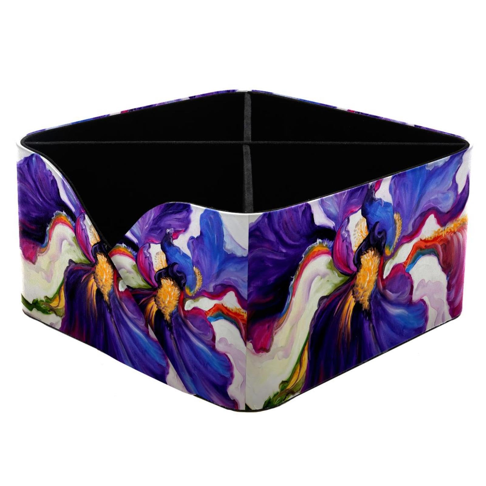 KengjuTesu Purple Iris Art Desktop Organizer Pen Holder, Rectangular Pencil Cup for Office, Study and Makeup Stations