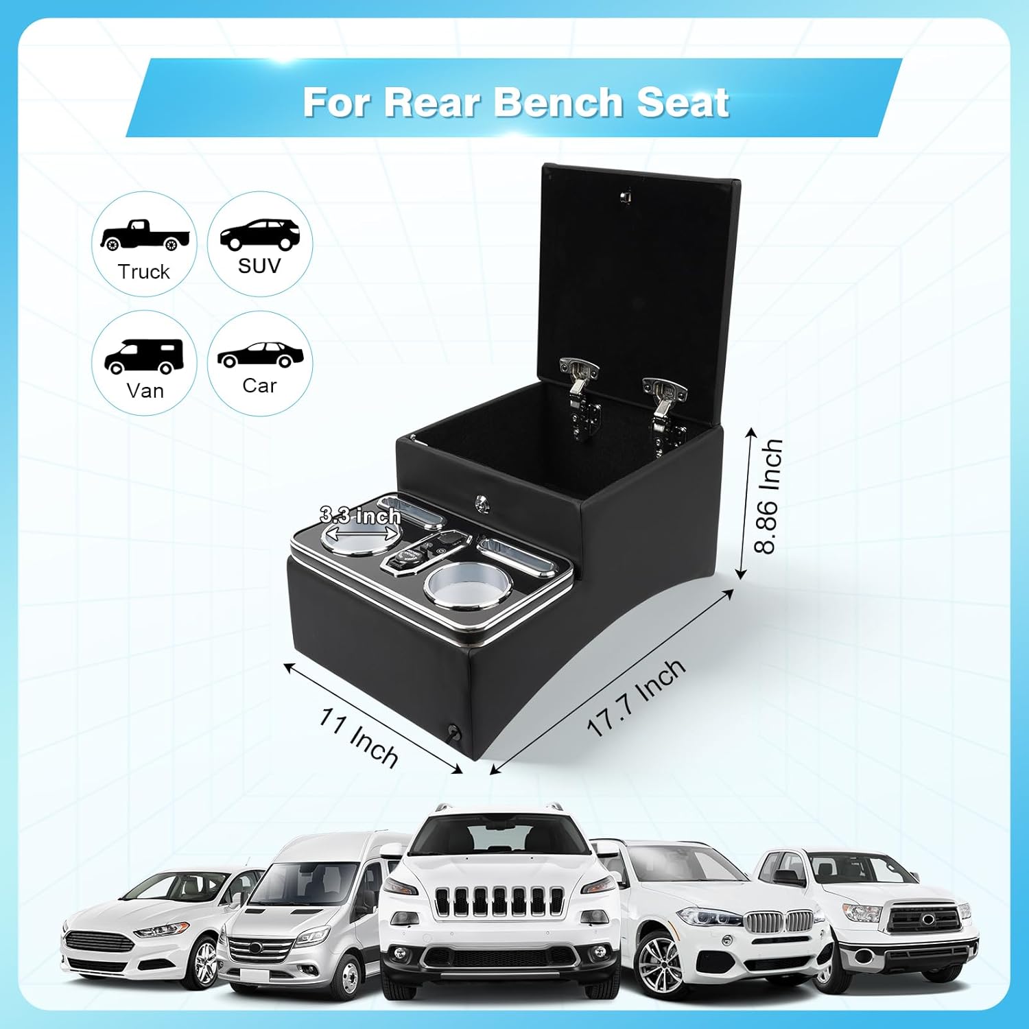Center Console, Universal Front Bench Seat Consoles, Truck Seat Organizer and Storage, Center Console for Truck & Minivan & Car& SUV Cab Front Seat Bench Seat Storage Box (Locking)
