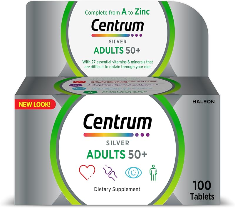 Centrum Silver with Lutein Multivitamin, Multimineral Supplements, for adults 50 + with Zinc, Vitamin B, D & Magnesium, 100 Tablets