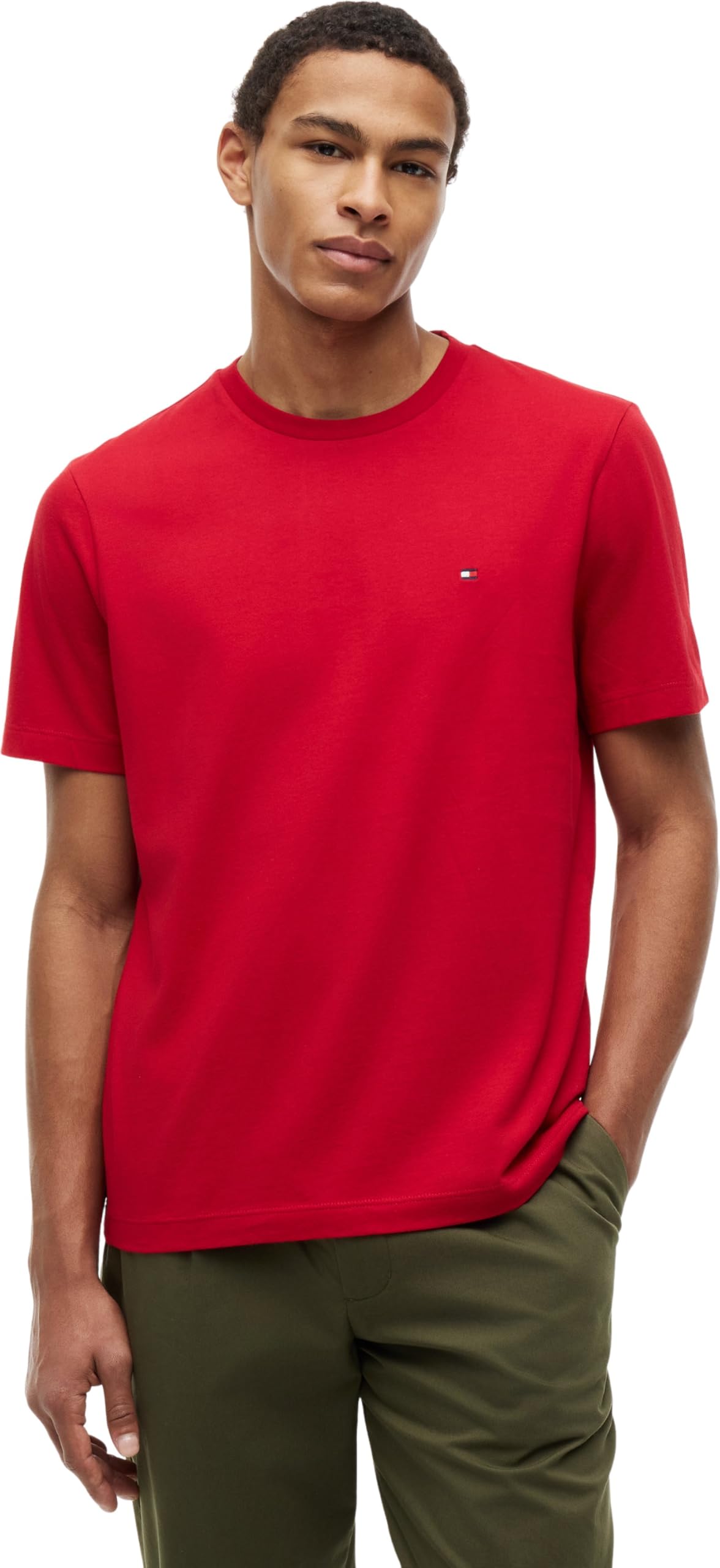 Tommy Hilfiger Camiseta de manga corta Hombre Seasonal Solid Tee con cuello redondo, Multicolor (Medium Red), S