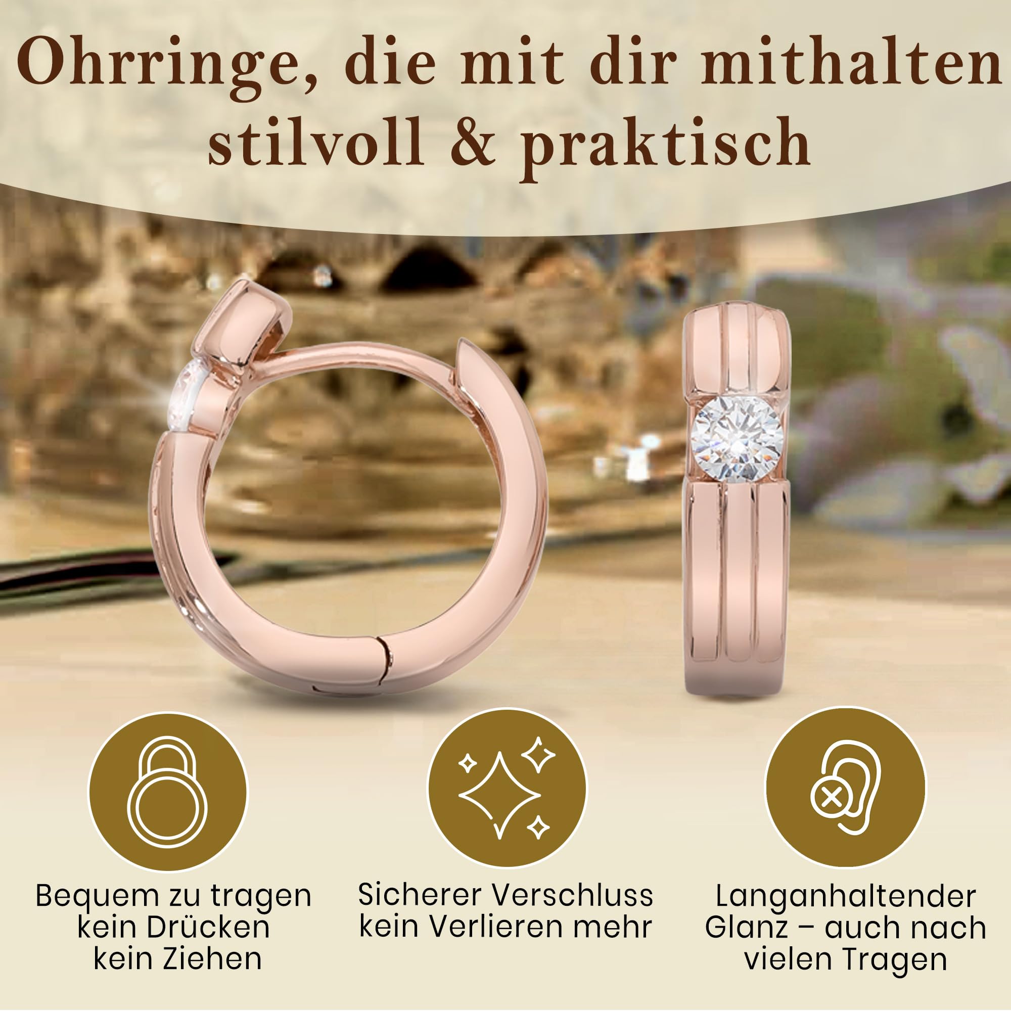 Cassini Creolen Damen Ohrringe Silber 925 mit großem Zirkonia Stein – Hochglanzpolierte & Rhodinierte Silber Ohrringe Damen 925, Allergiefrei & Hypoallergen Schmuck, 3CZR3