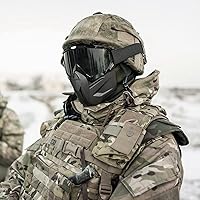 Vista 7 de Casco y máscara de Airsoft, máscara de cara completa con gafas desmontables, casco negro de paintball con soporte NVG y riel lateral, equipo táctico