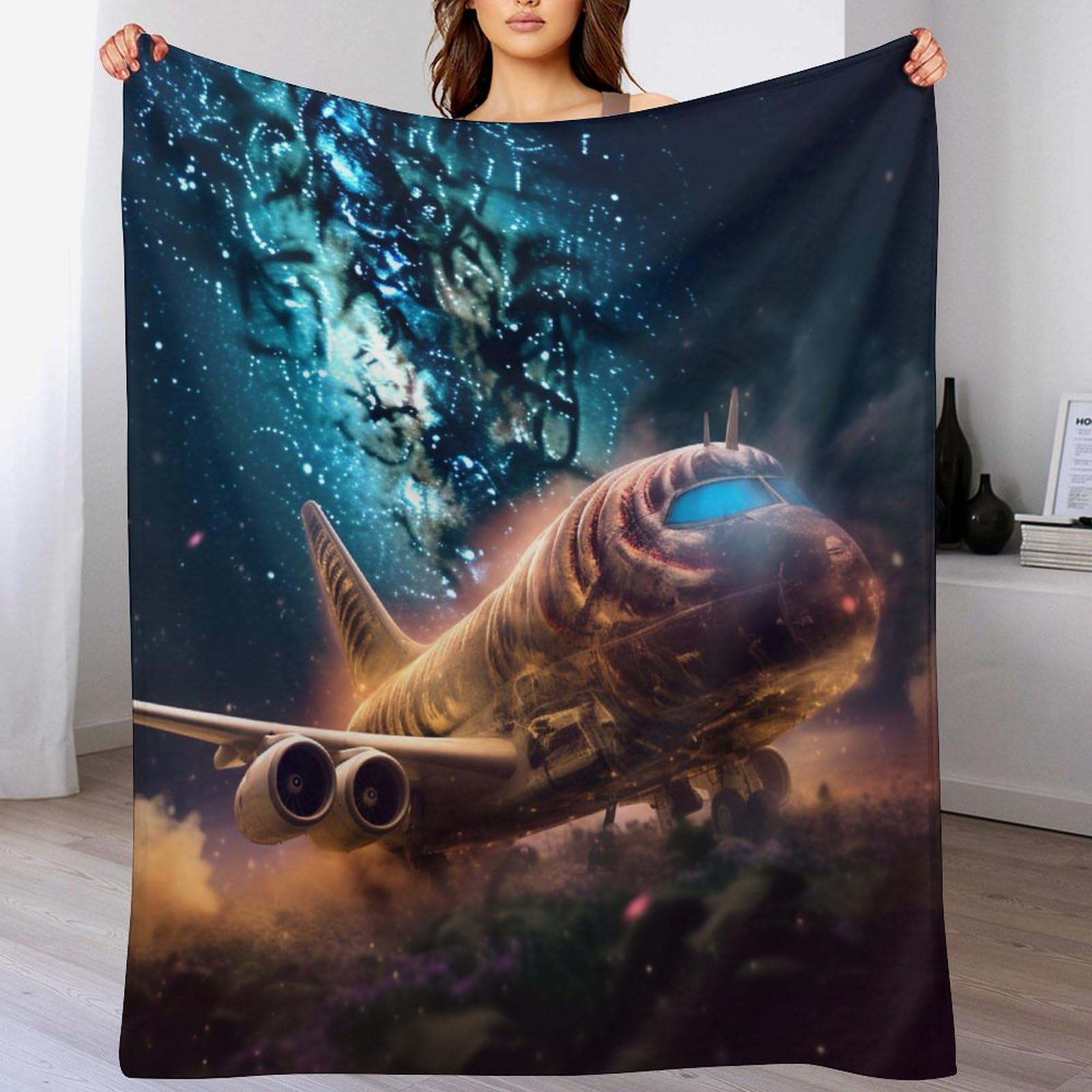 LLXXHH Airplane Throw Blanket, Soft Microfiber Fluffy Flannel Blankets for Bed Sofa Couch Settees, Kids Adult Gift Travel 130×150cm
