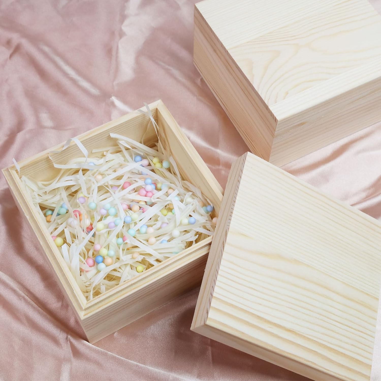 MY MIRONEY 2Pcs Wooden Unfinished Storage Box with Top Lid 5.91" x 5.91" Square Wooden Pine Box DIY Craft Stash Boxes for Arts Hobbies and Home Storage