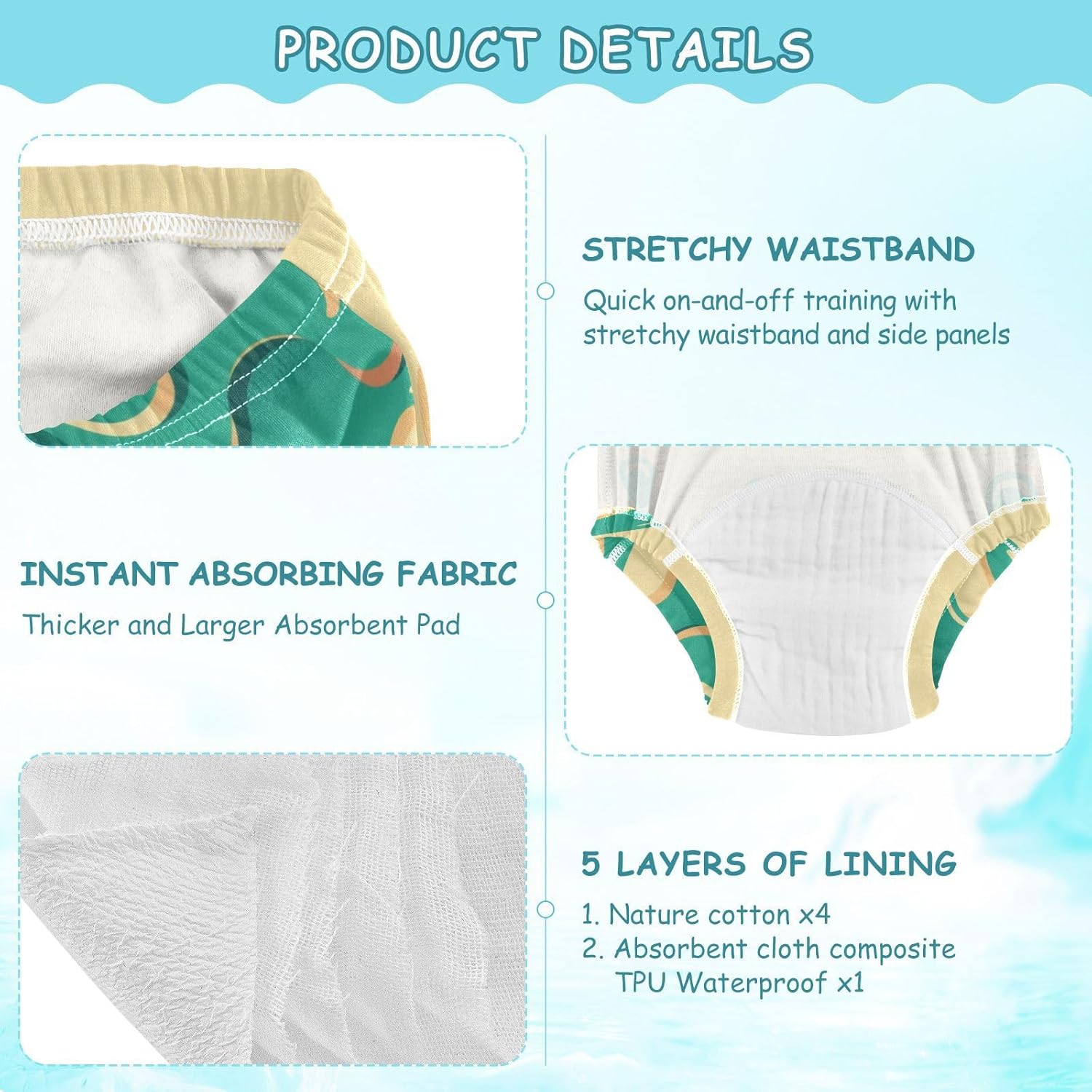 Baby Toilet Training Pants Reusable Overnight Training Pants Training Panties for Toddler Boys 4T Graffiti Art Green Beige