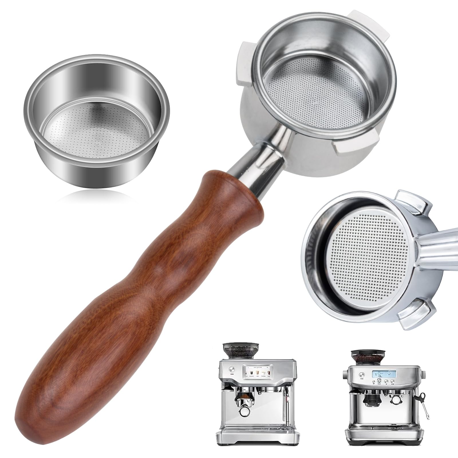 Portafiltro sin fondo de 54 mm para cafetera espresso Breville con cesta de