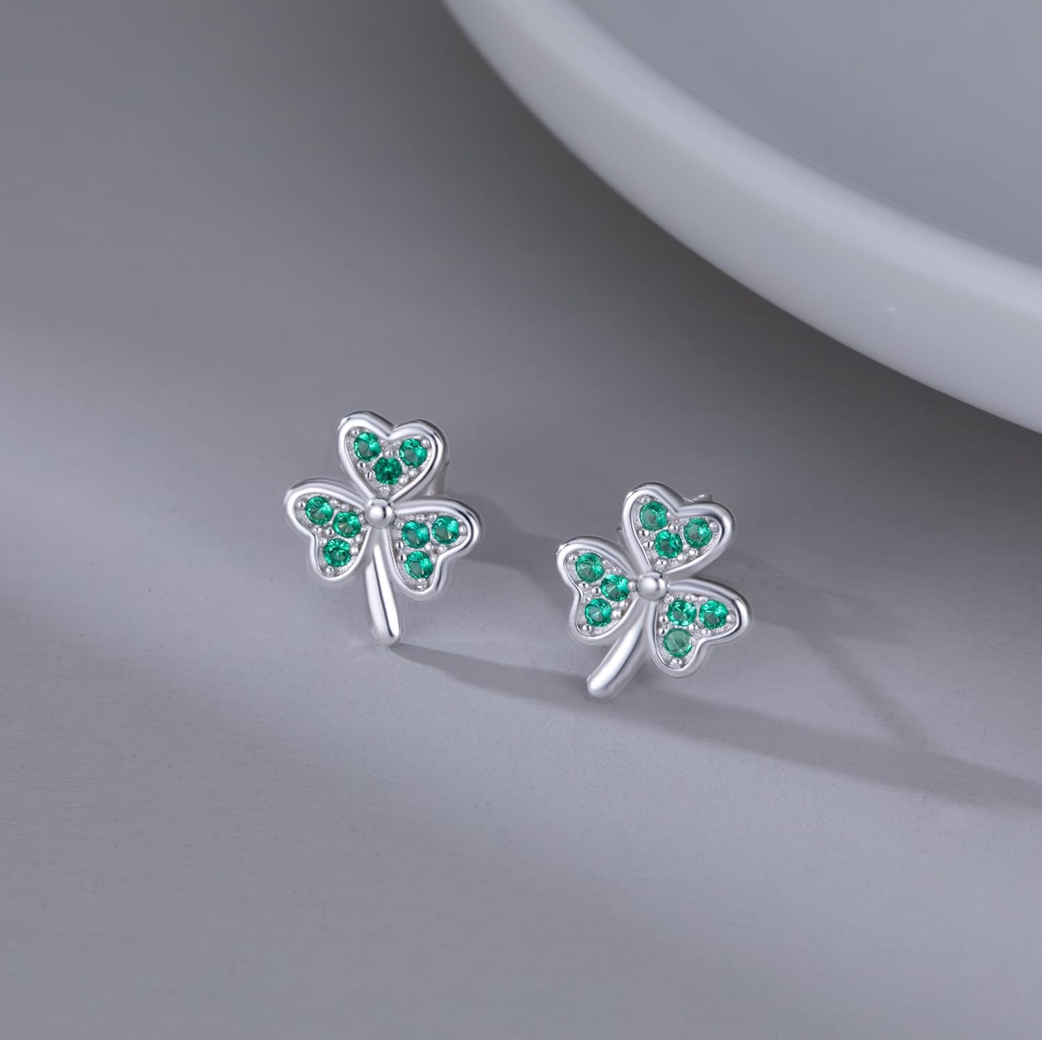 SLUYNZ 925 Sterling Silver Green Shamrock Earrings Stud for Women Teens CZ Love Clover Studs Earrings - Image 4