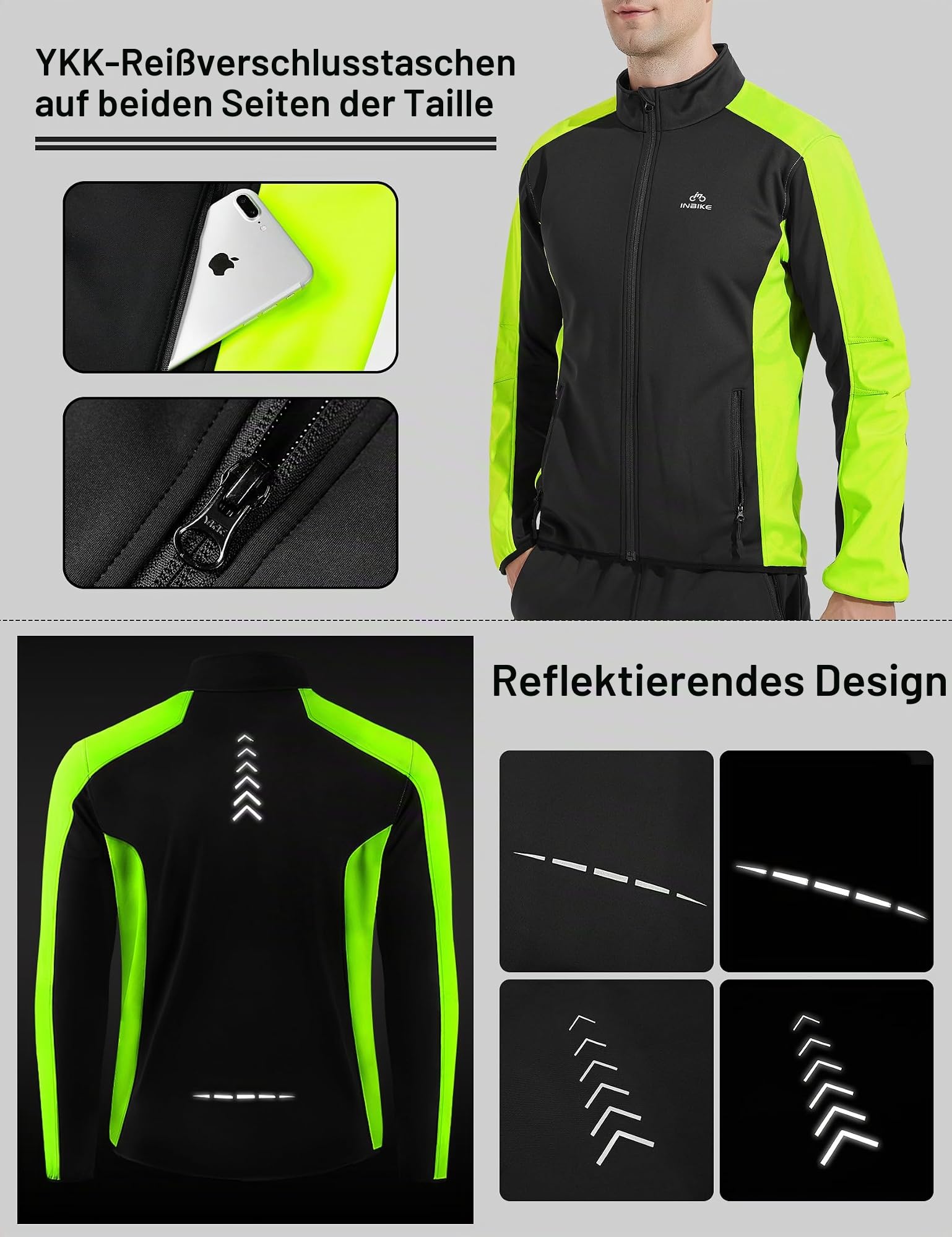 INBIKE Jacke Herren Fahrrad Laufen Winter Winnddichte Warme Softselljacke Jacke/Hose Lange Fahrradhose Fleece