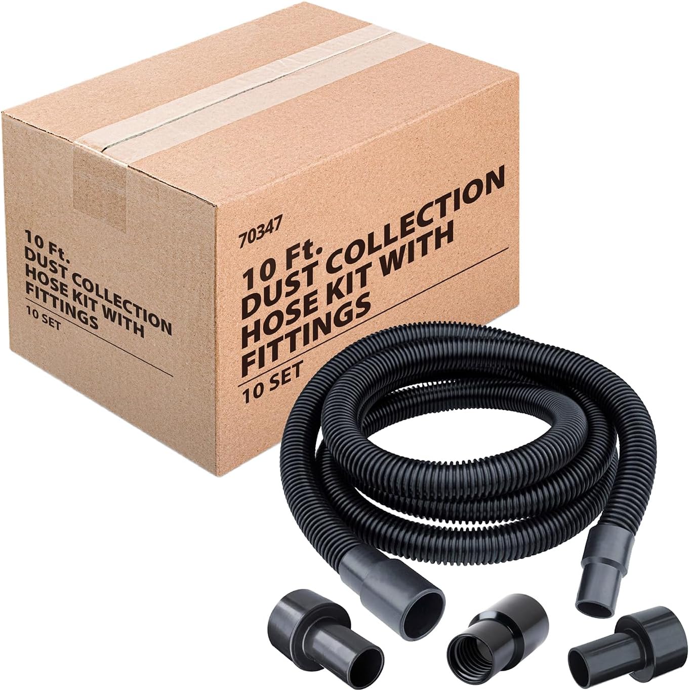 POWERTEC 70347 10 Ft. Dust Collection Hose Kit with 5 Fittings for Woodworking Power Tools Home and Wet/Dry Shop Vacuums (Pack of 10)