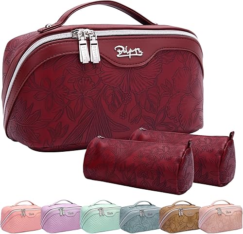 BOYATU Bolsas de maquillaje de viaje, bolsas de cosméticos para mujeres paquete de 3 bolsas de maquillaje de cuero, bolsa de aseo impermeable,