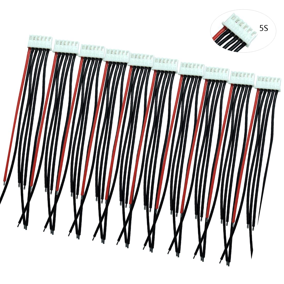 LinsyRC Lot de 10 câbles d'extension d'équilibrage 6S 7 broches Connecteur JST-XH mâle vers femelle Lipo adaptateur prise avec fil en silicone 22AWG de 15 cm (6S 7 broches