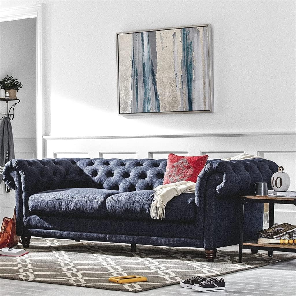 Tufted Sofa Couch, 92.9" W, Navy