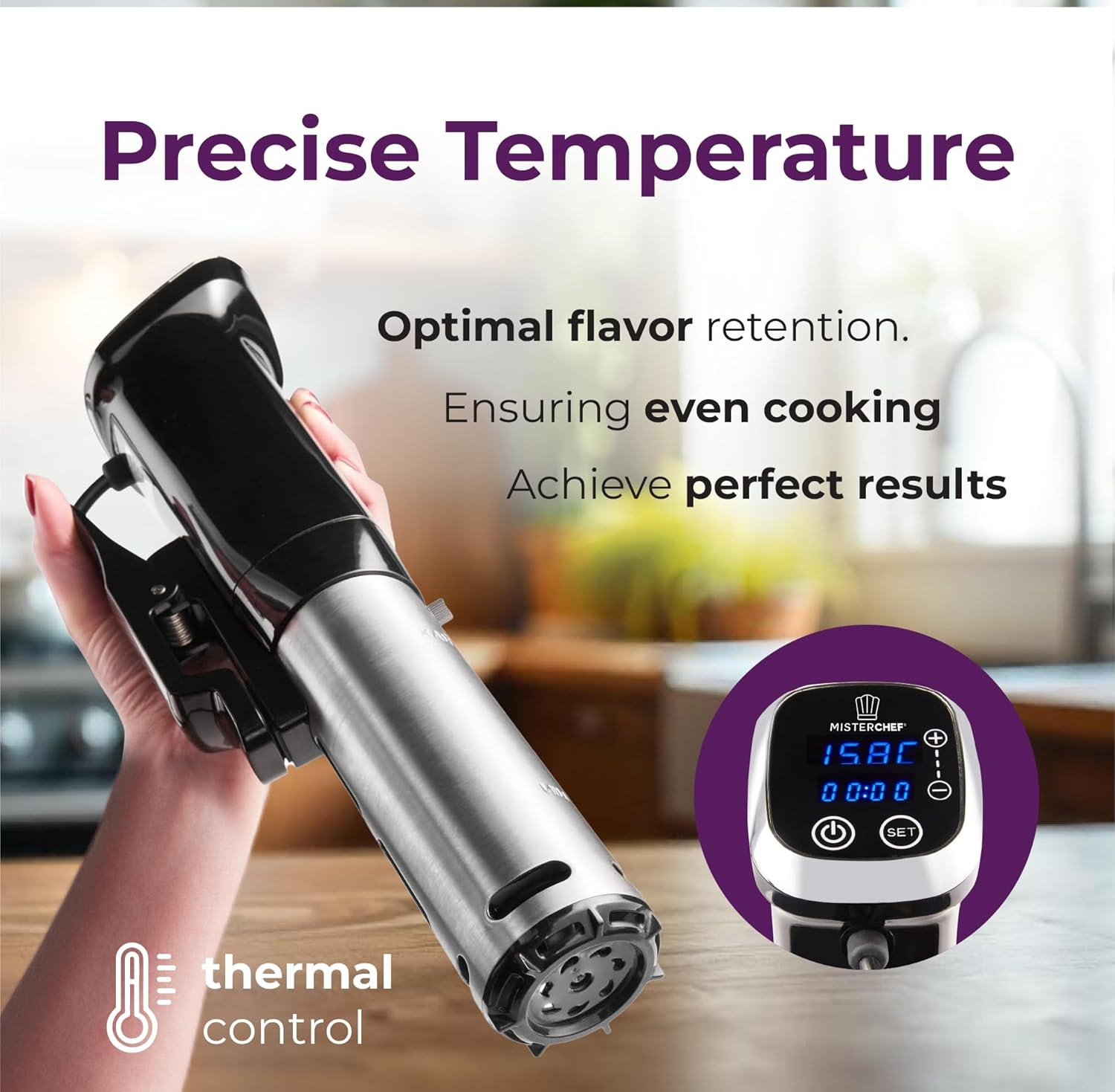 MisterChef Sous Vide Cooker, Powerful 1000W Immersion Circulator for Precise & Consistent Cooking, Fast Heating, Quiet Operation, Accurate Temperature & Timer Control, LCD Display