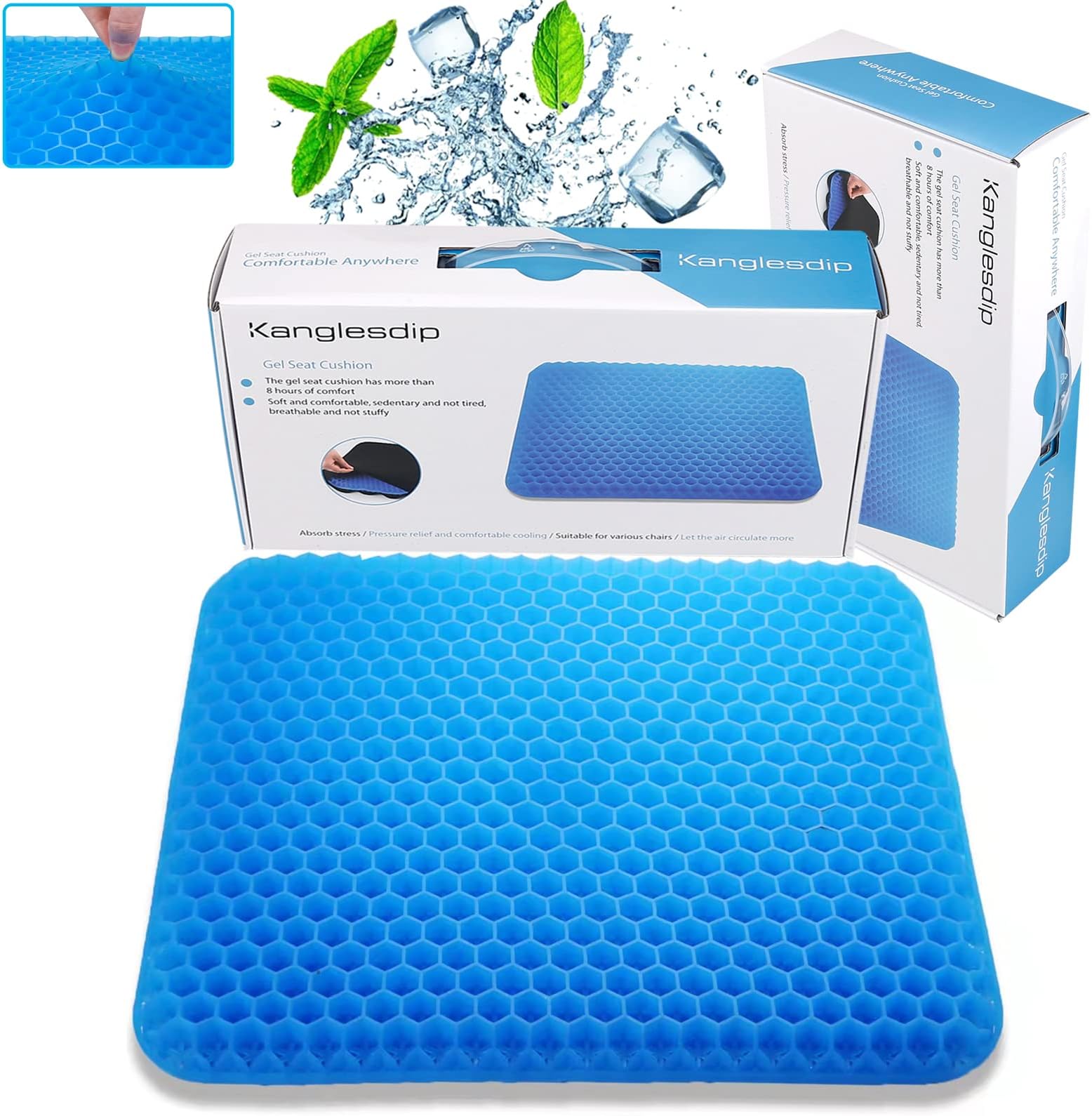Extra Large Gel Seat Cushion - Non-Slip Orthopedic Gel & Coccyx Cushion for Tailbone Pain - Office Chair Wheelchair Car Seat Cushion - Sciatica & Hemorrhoid Relief (Blue, 19x17.5inch)