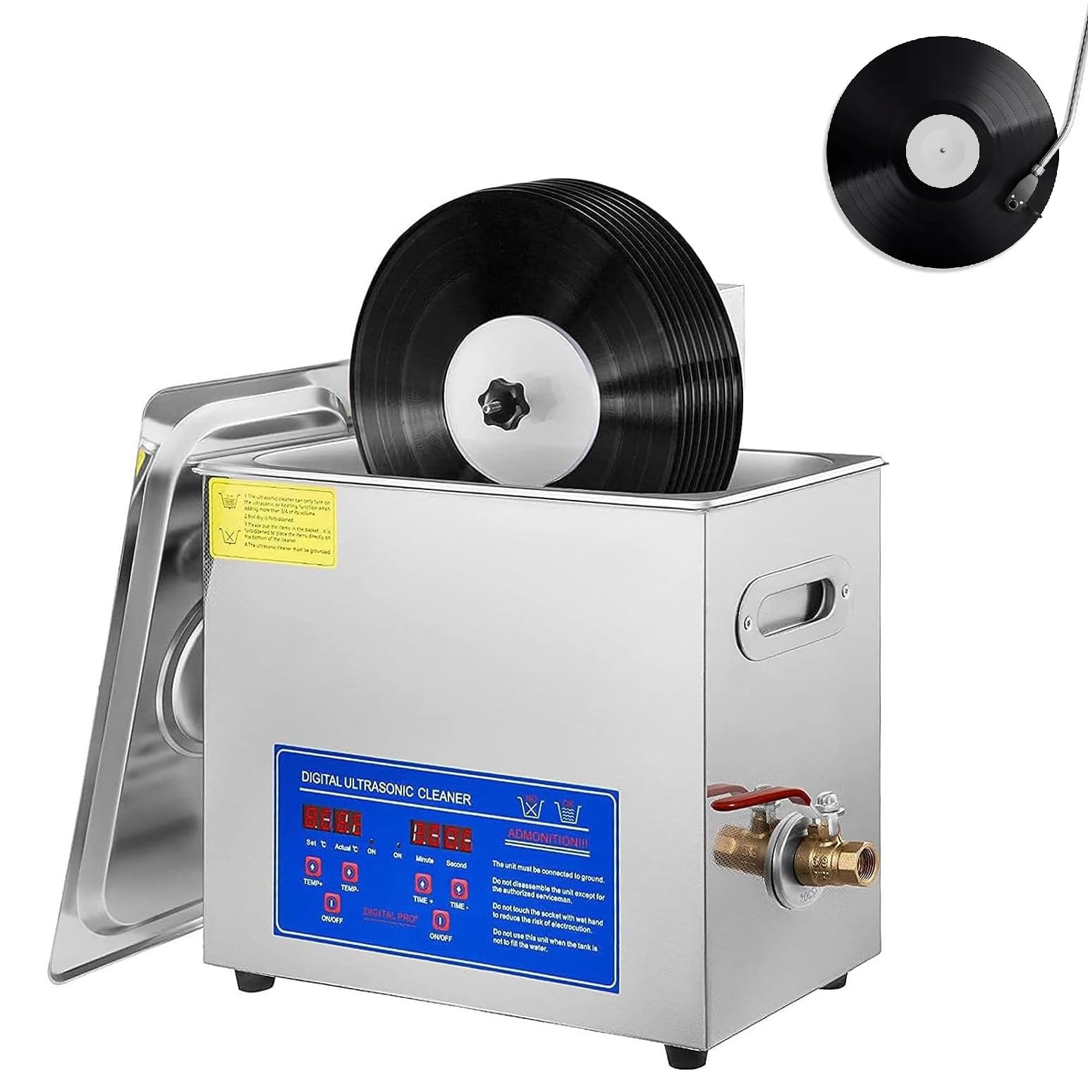 Macchina per la pulizia dei dischi in vinile con timer e cestello, pulizia profonda per più dischi, sicura ed efficiente