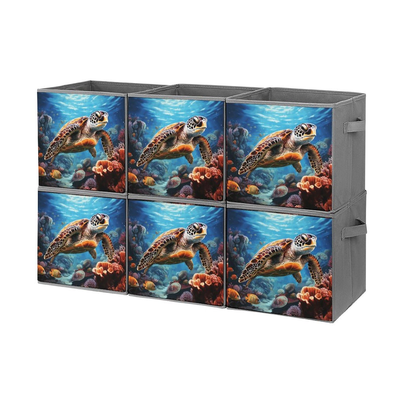 Lot de 6 boîtes de rangement pliables motifs tortues de mer pour organiser la maison