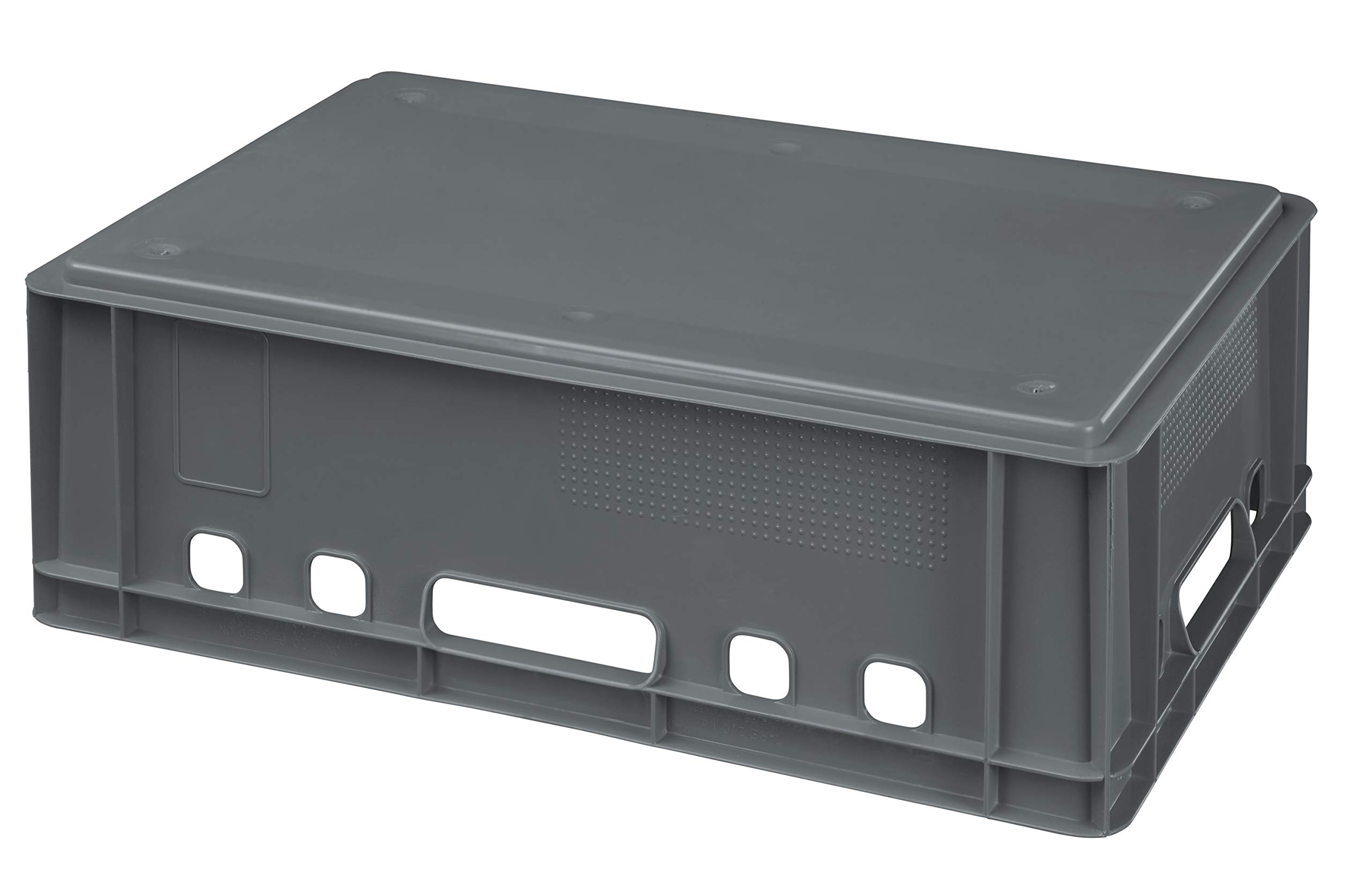 4 Stück E2 Kiste mit grauem Deckel 600 x 400 x 200 mm Fleischkiste Lagerkiste Metzgerkiste in Grau